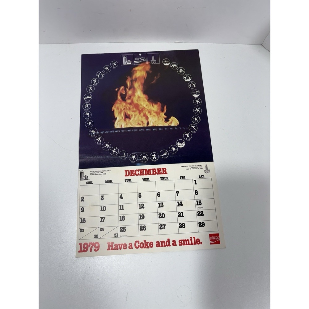 1979 1980‎ Coca Cola Calendar Coke Moscow Lake Placid Olympics Boycott Flame